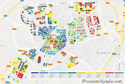 mapa de calor del precio de la vivienda en leganes