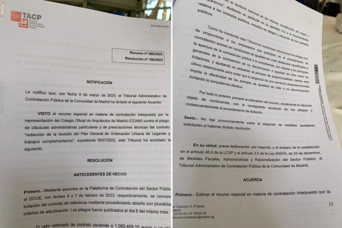 pgou denuncia licitacion colegio arquitectos tribunal administrativo de contratación pública