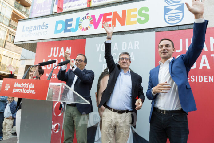mitin psoe leganes plaza españa 17_05_223 elecciones municipales santiago llorente patxi lopez juan lobato laura oliva